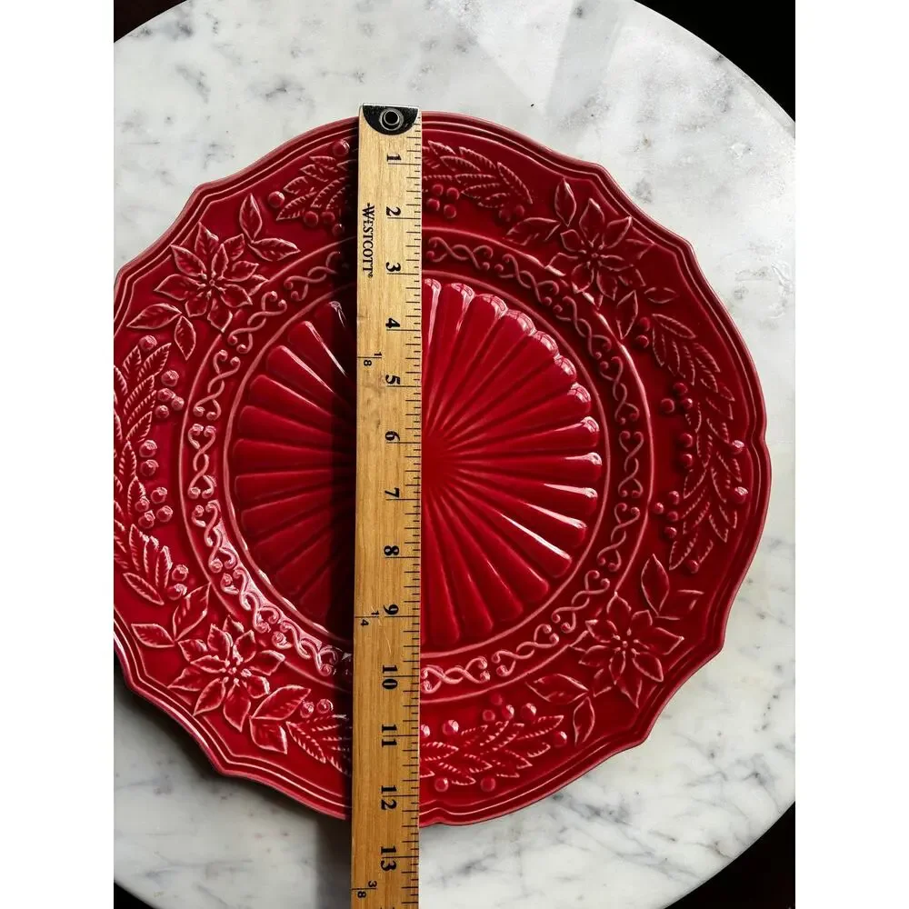 Bordallo Pinheiro Portugal Red Poinsettia Holly Charger Plate 12